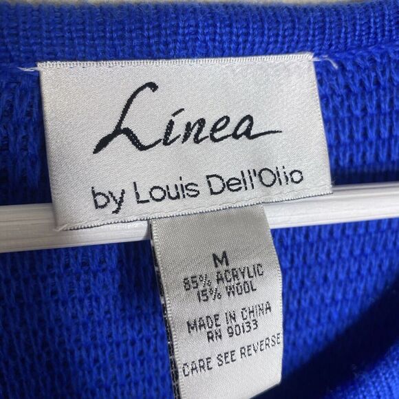 Linea by Louis Blue Acrylic & Wool Long Knit Jacket Oversized Cardigan Medium - Picture 4 of 9